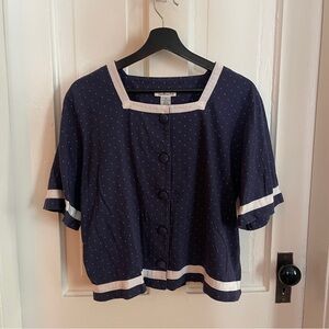 Talbots Square Neck Polka Dot Top Sz XL